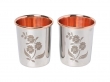 Set of 2 Outer Stainless Steel and Inner Pure Copper Tumbler For Ayurveda Health Benefits  250 Ml Capacity Floral Pattern