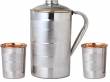 Steel Outer and Copper Inner Ayurvedic Water Jug with Two Copper Tumblers