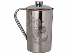 Copper and Stainless Steel Jug with Floral Design