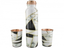 Pure Copper Water Bottle with 2 Tumblers Set Reaping Ayurvedic Be