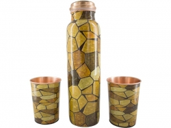 Pure Copper Water Bottle with 2 Tumblers Set Reaping Ayurvedic Be