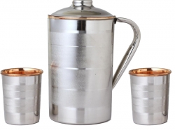 Steel Outer and Copper Inner Ayurvedic Water Jug with Two Copper 